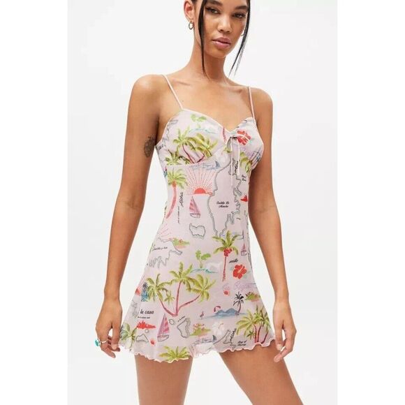 Urban Outfitters Dresses & Skirts - Urban outfitters Elodie printed mini dress tropical pink babydoll size XL
